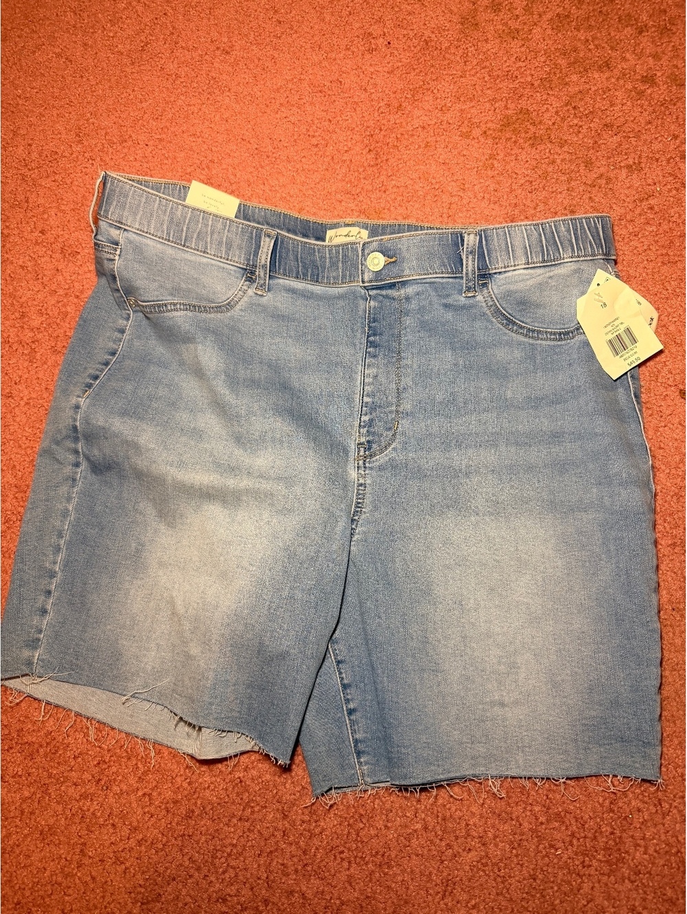 Wonderly High-Rise Pull-On Denim Shorts Size 18 Light Wash